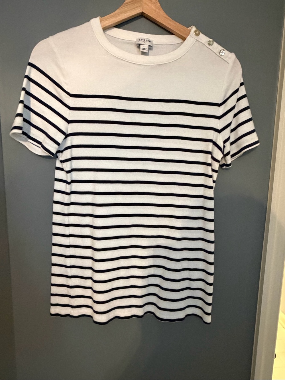 J. Crew White Tee with Navy Stripes